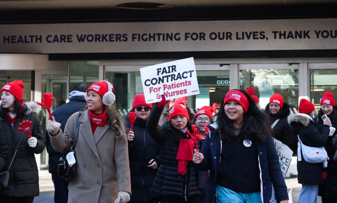 Largest nurses strike in NYC history as nearly 15,000 healthcare workers hit the picket line